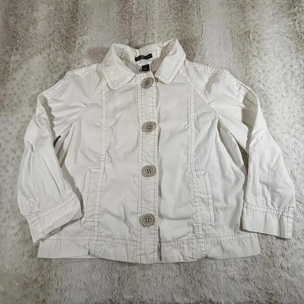 GAP Women’s White Cotton Utility Jacket Button Front Pockets Size Small